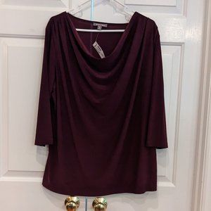 Burgundy Cowl Neck 3/4 Sleeve Top 2X